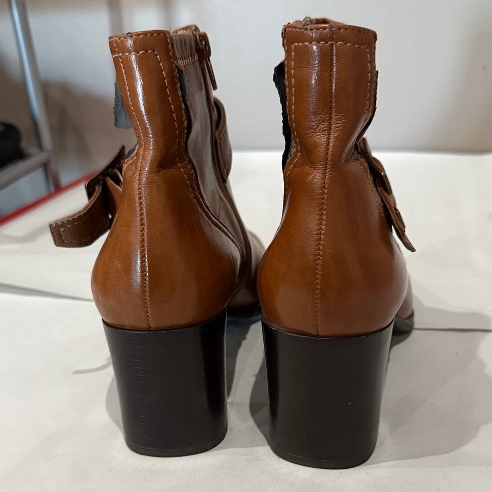 Franco Sarto Tan to brown Leather Ankle Boots with Buckle - Picture 5 of 6